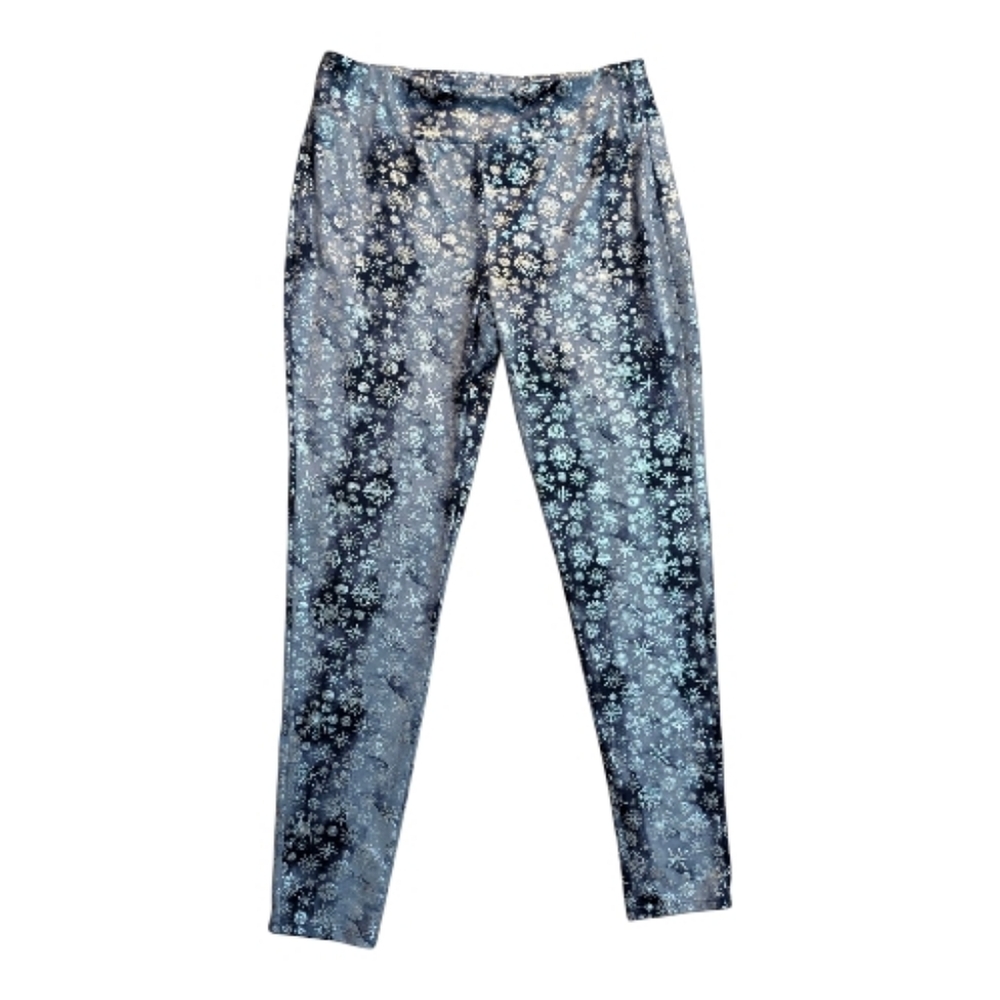 Rockin Around Blue Metallic Snowflake Leggings Size Large
